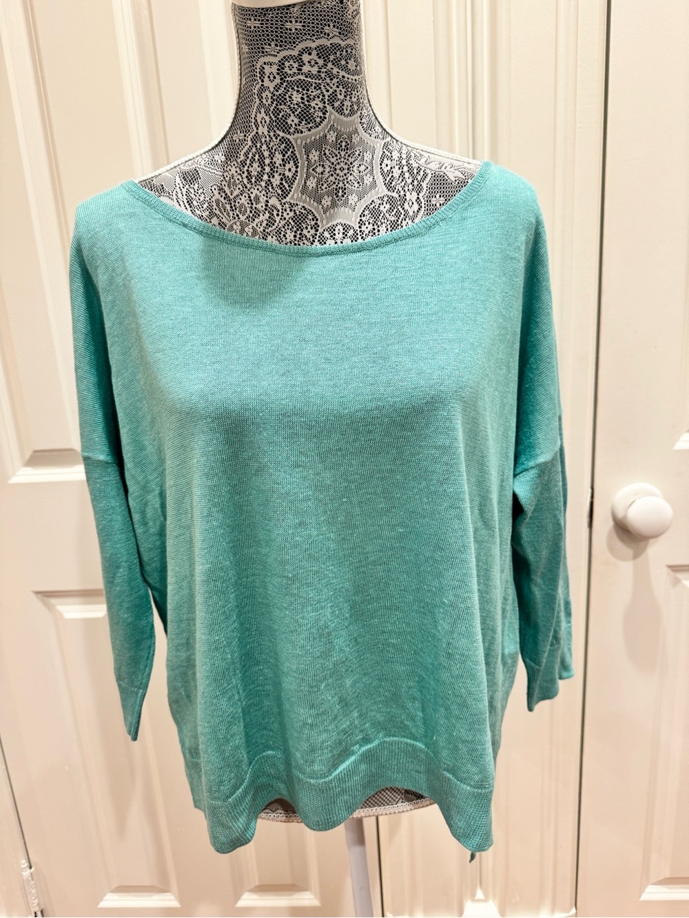 NEW Polo Ralph Lauren Teal Knit Woman’s Boatneck Sweater Size M Linen Blend